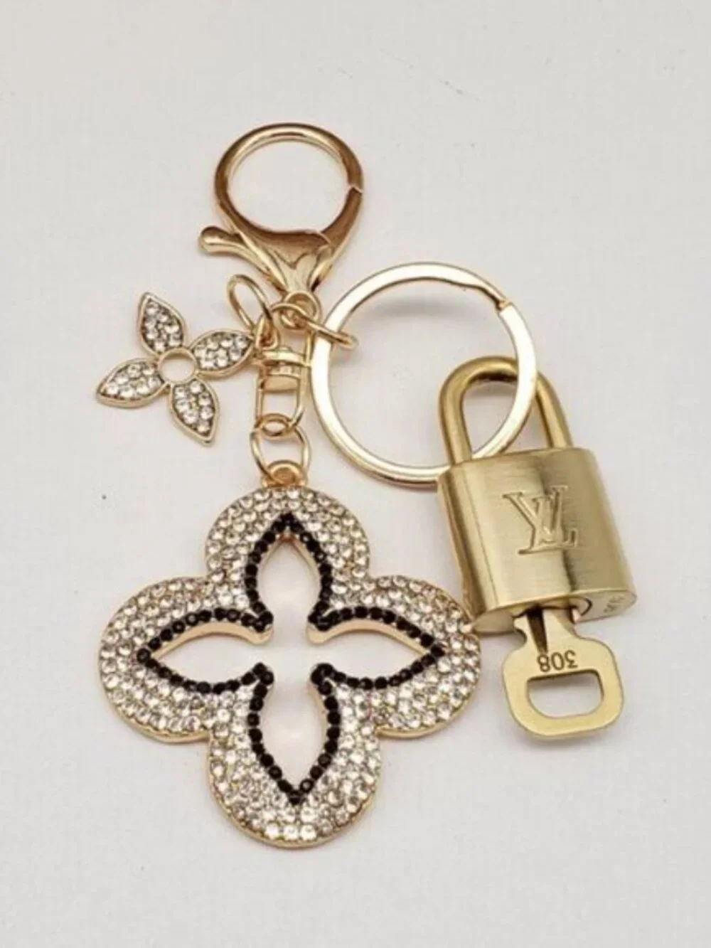Authentic Louis Vuitton Gold Padlock 🔑 Unbranded Clover Keychain Bag Charm LV